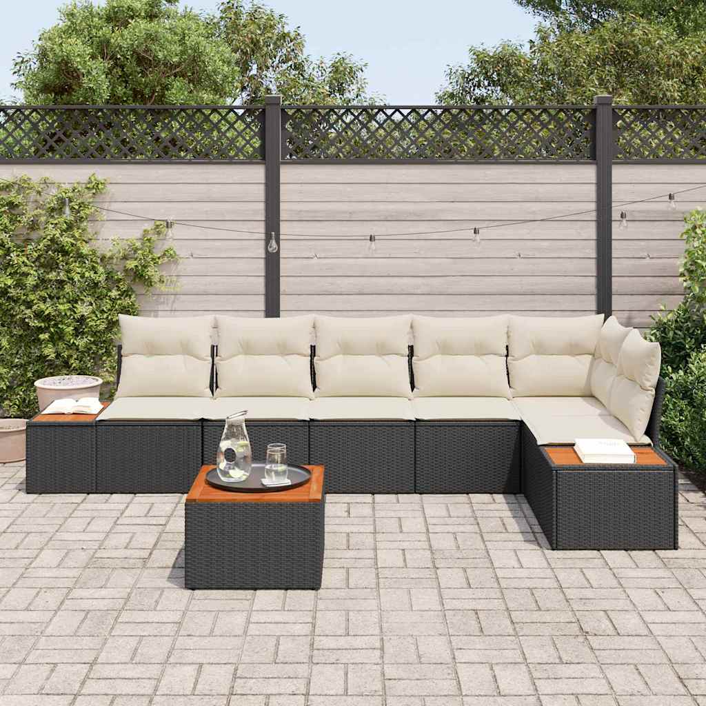 Ensemble de canapé de jardin avec coussin 7 pcs Noir Poly rotin