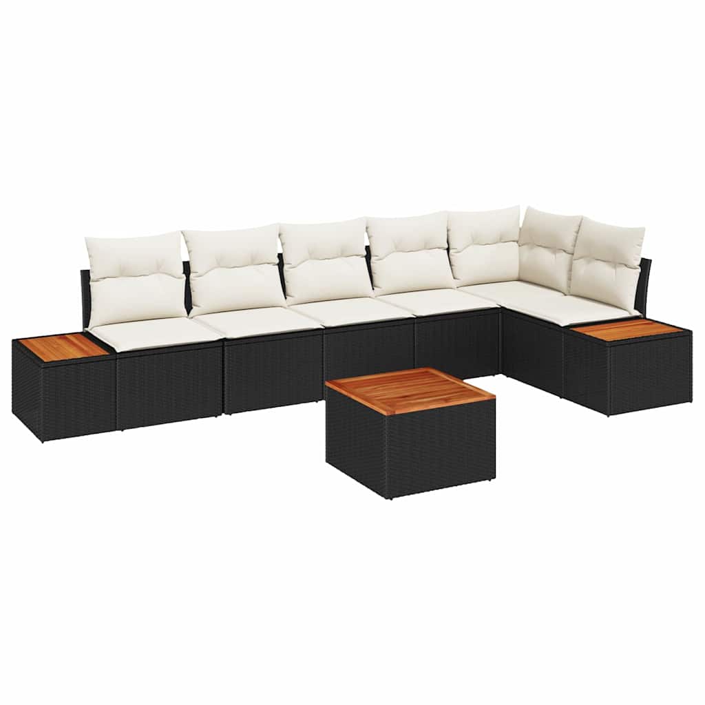 Ensemble de canapé de jardin avec coussin 7 pcs Noir Poly rotin