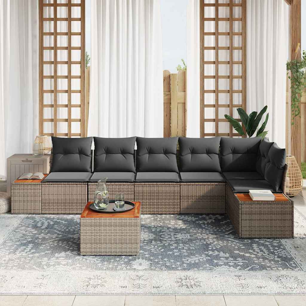 Ensemble de canapé de jardin avec coussin 7 pcs Gris Poly rotin