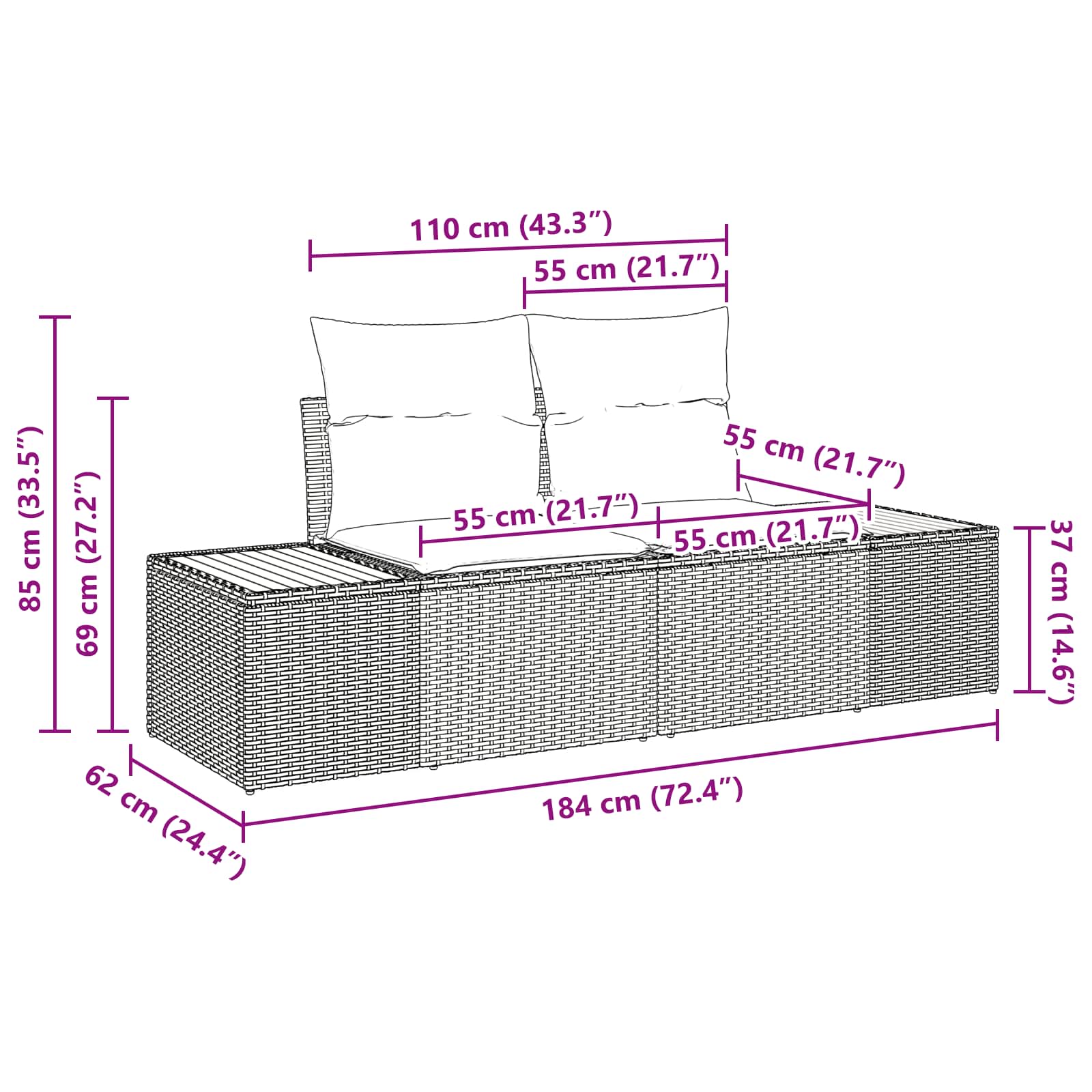 Ensemble de canapé de jardin avec coussin 6 pcs Noir polyrotin