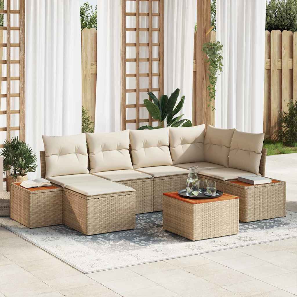 Ensemble de canapé de jardin avec coussin 7 pcs Beige polyrotin