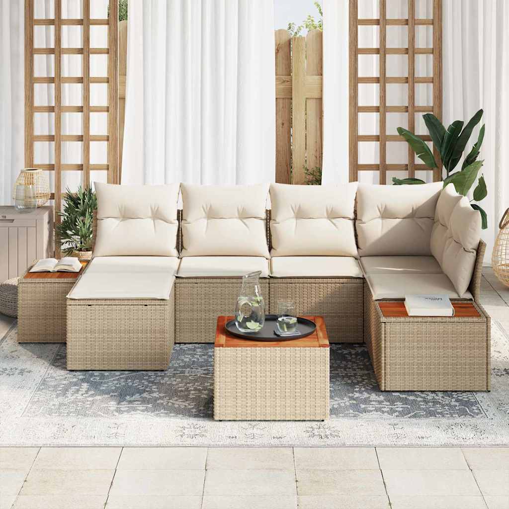 Ensemble de canapé de jardin avec coussin 7 pcs Beige polyrotin