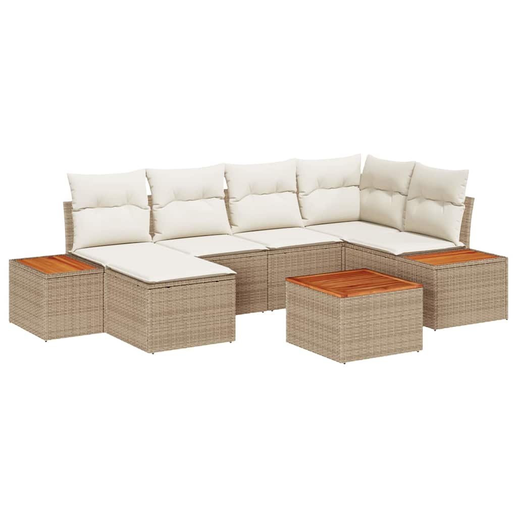 Ensemble de canapé de jardin avec coussin 7 pcs Beige polyrotin