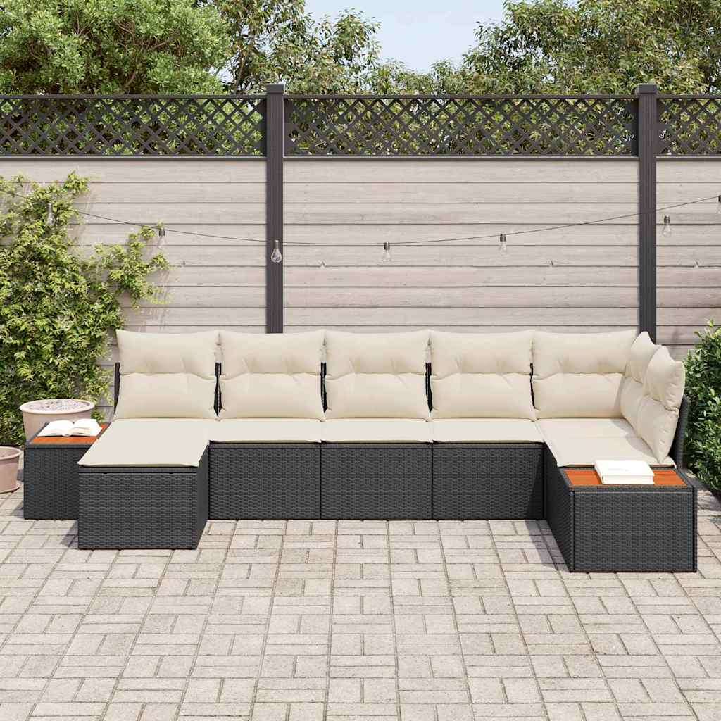 Ensemble de canapé de jardin avec coussin 7 pcs Noir polyrotin