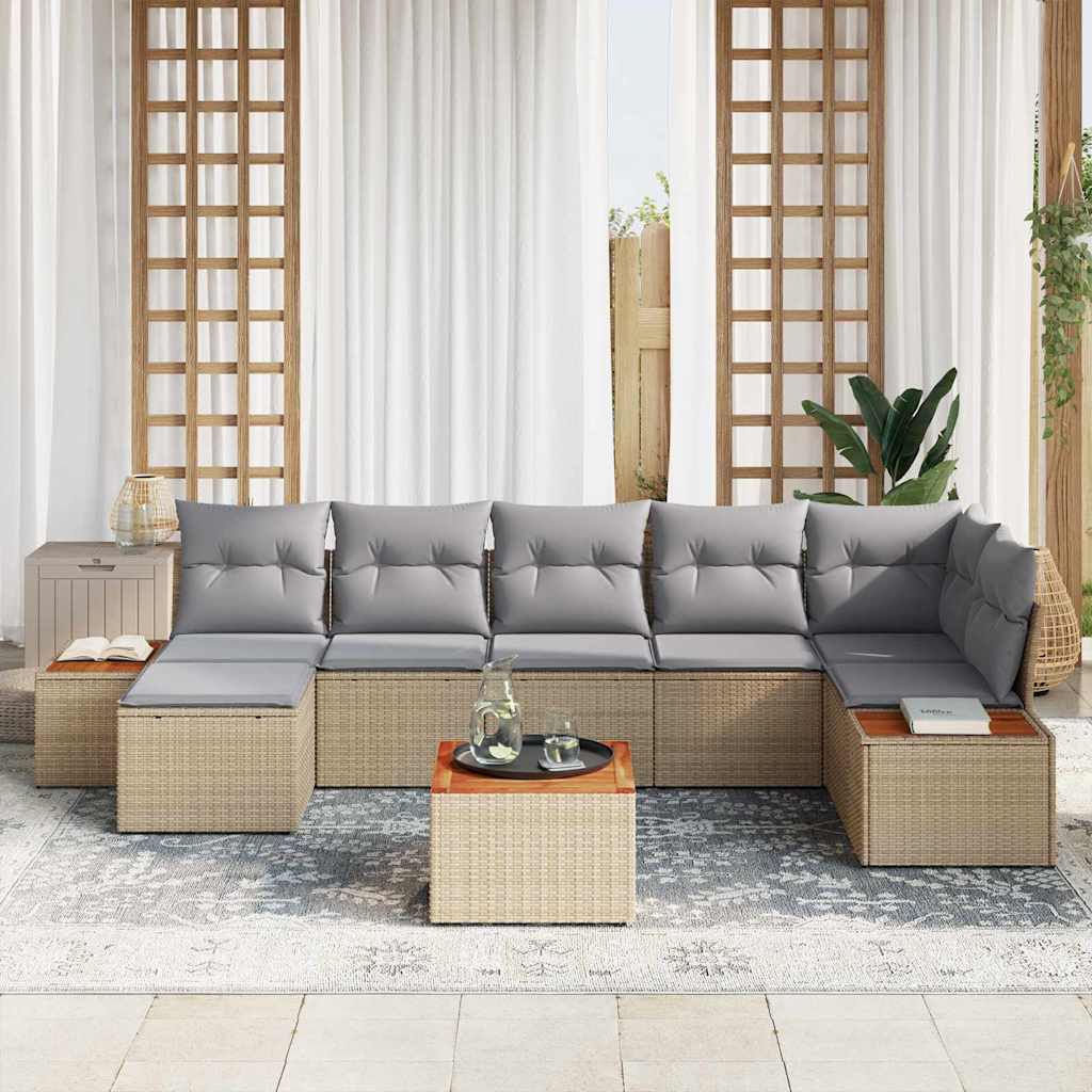 Ensemble de canapé de jardin 8 pcs Beige Poly rotin