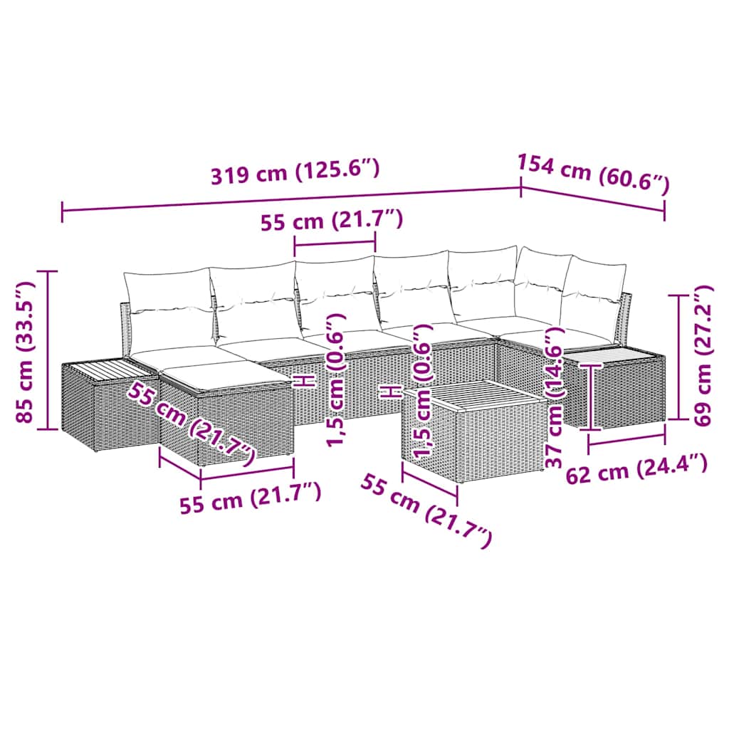 Ensemble de canapé de jardin 8 pcs Beige Poly rotin