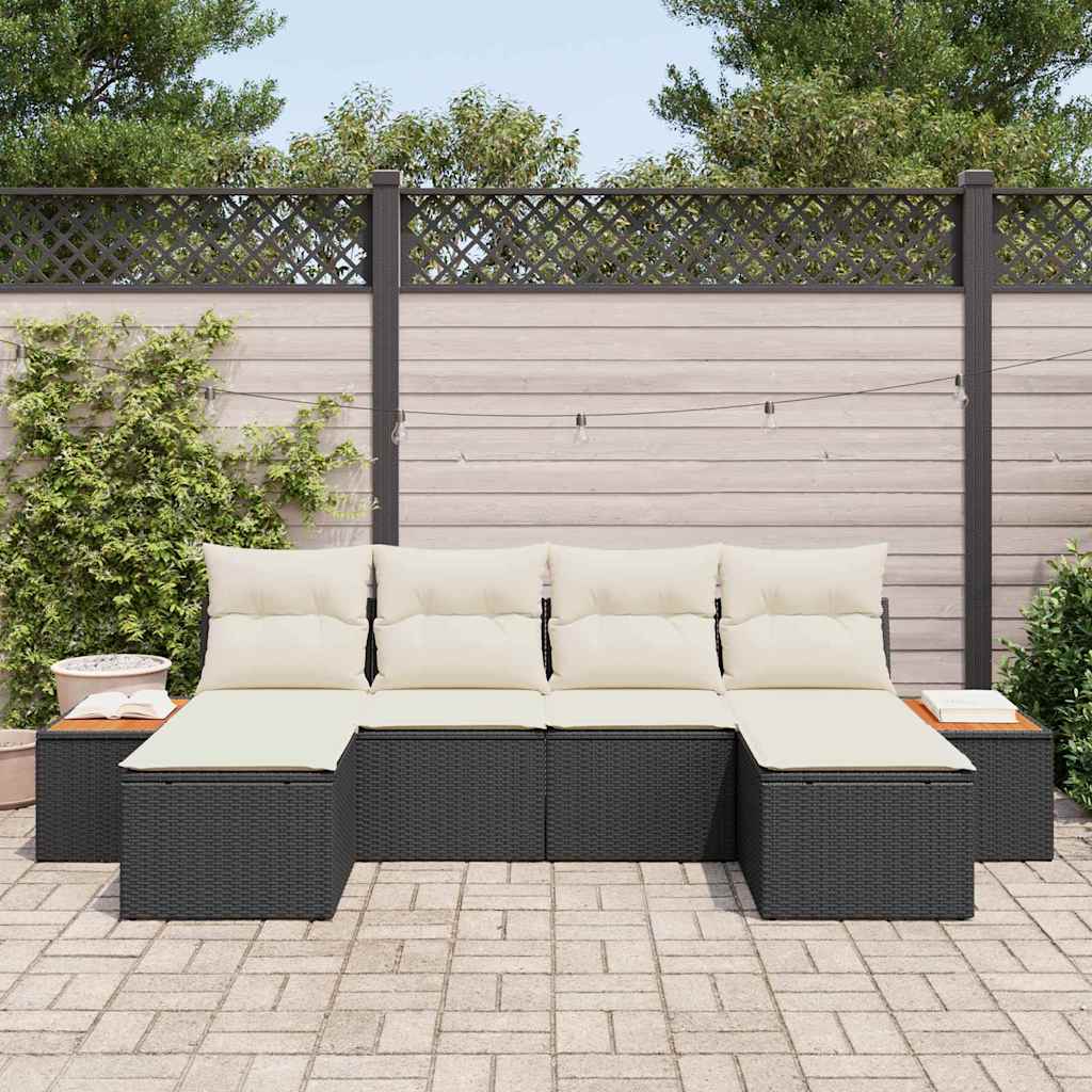 Ensemble de canapé de jardin avec coussin 6 pcs Noir polyrotin