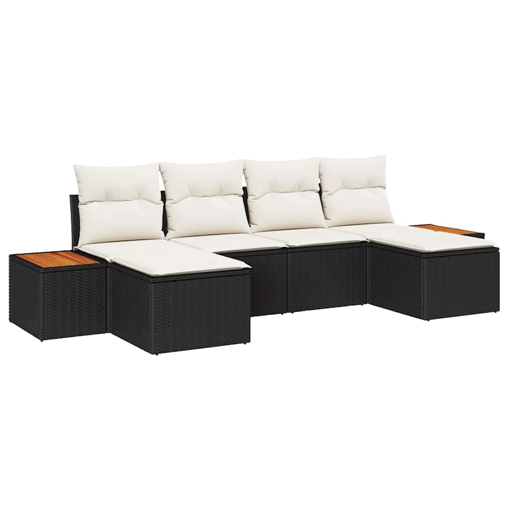 Ensemble de canapé de jardin avec coussin 6 pcs Noir polyrotin