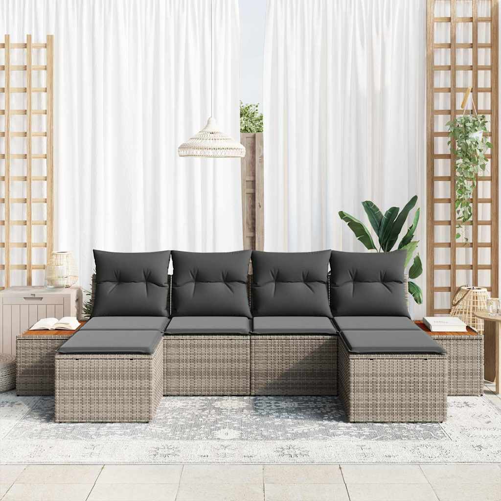Ensemble de canapé de jardin 6 pc Gris polyrotin