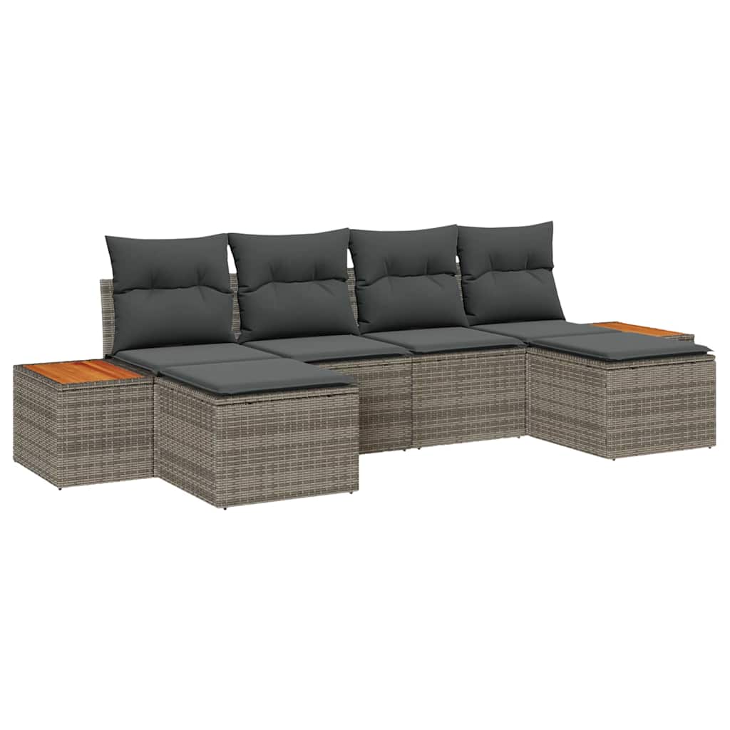 Ensemble de canapé de jardin 6 pc Gris polyrotin