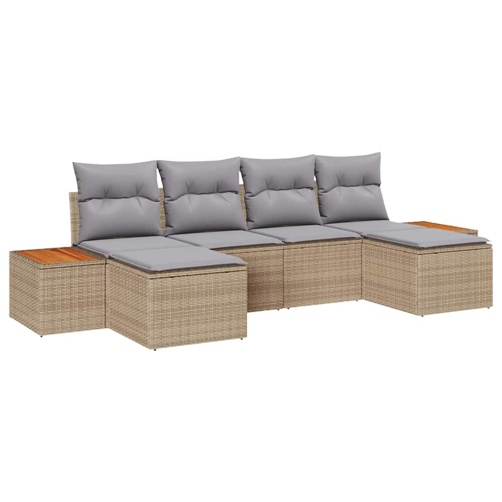 Ensemble de canapé de jardin avec coussin 6 pcs Beige polyrotin - XIOS