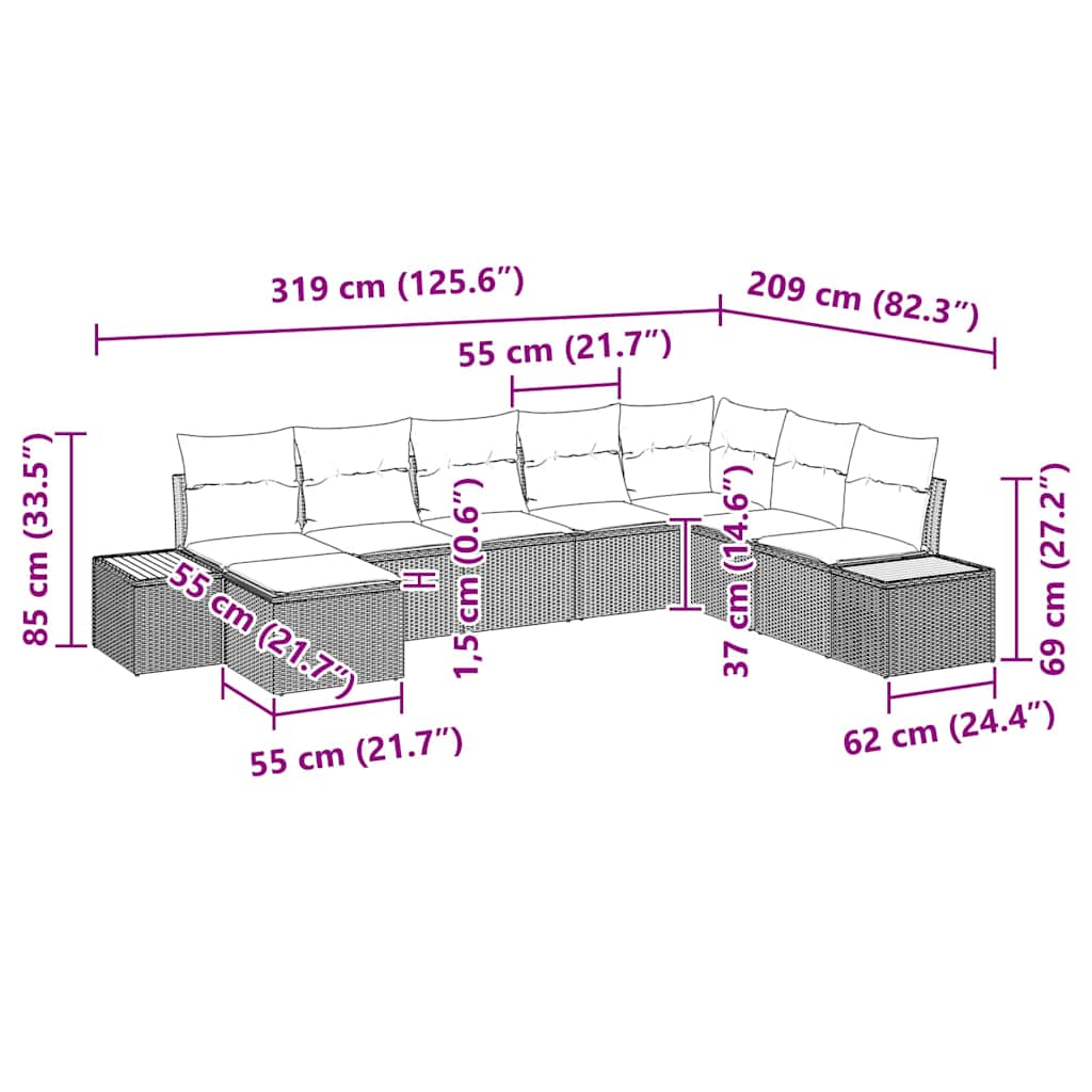 Ensemble de canapé de jardin 8 pcs Beige Poly rotin - XIOS