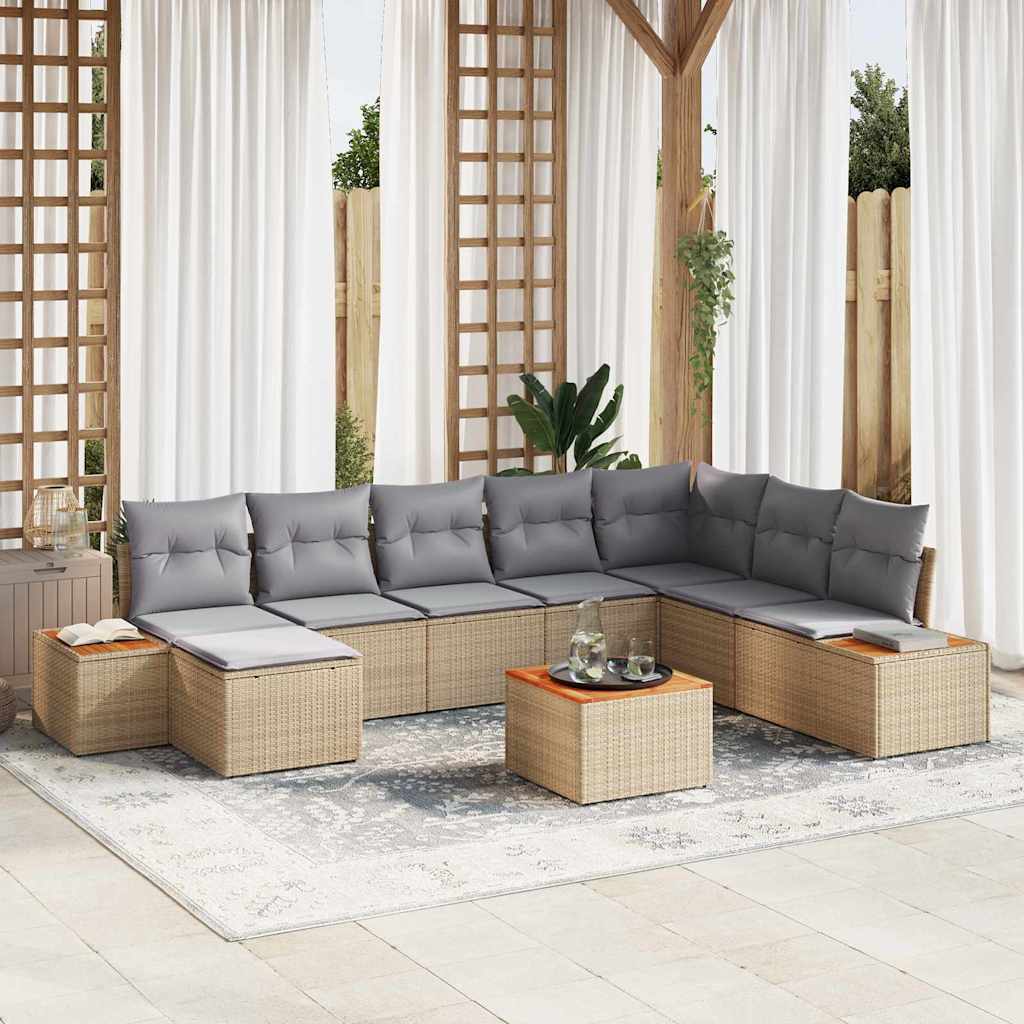 Ensemble de canapé de jardin 9 pc Beige Poly rotin