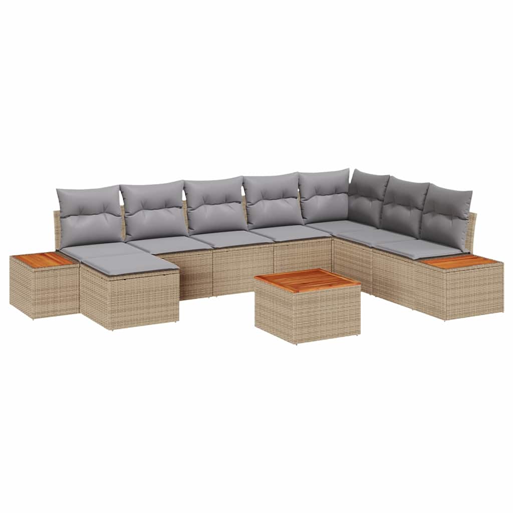 Ensemble de canapé de jardin 9 pc Beige Poly rotin