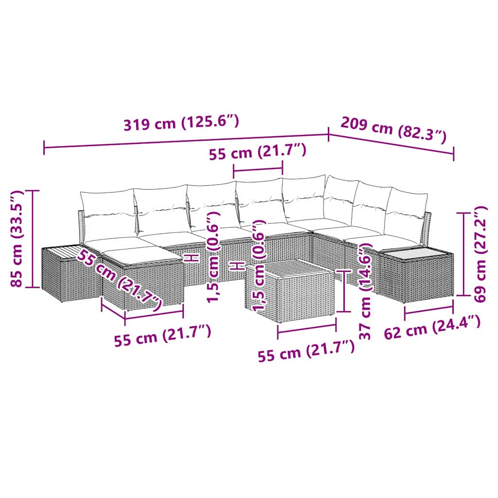Ensemble de canapé de jardin 9 pcs Beige Poly rotin - XIOS
