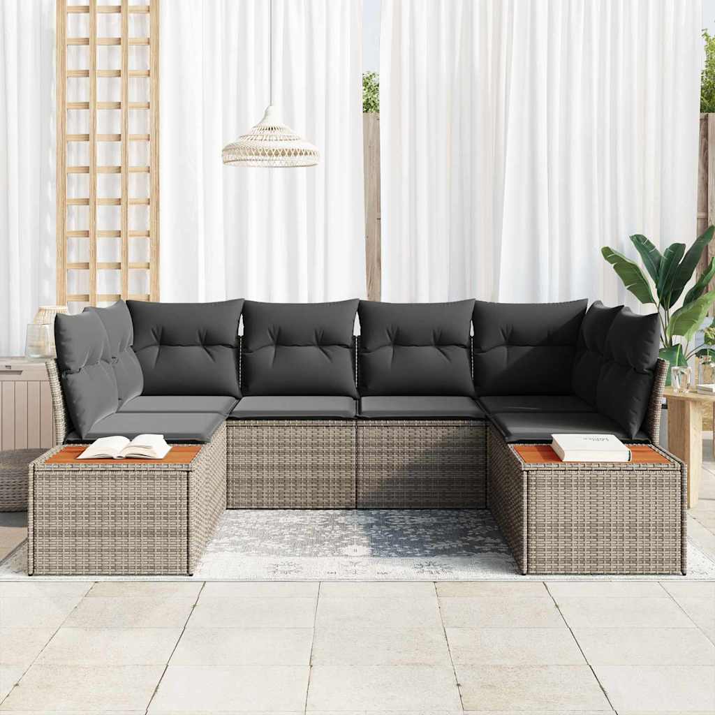 Ensemble de canapé de jardin 6 pc Gris polyrotin