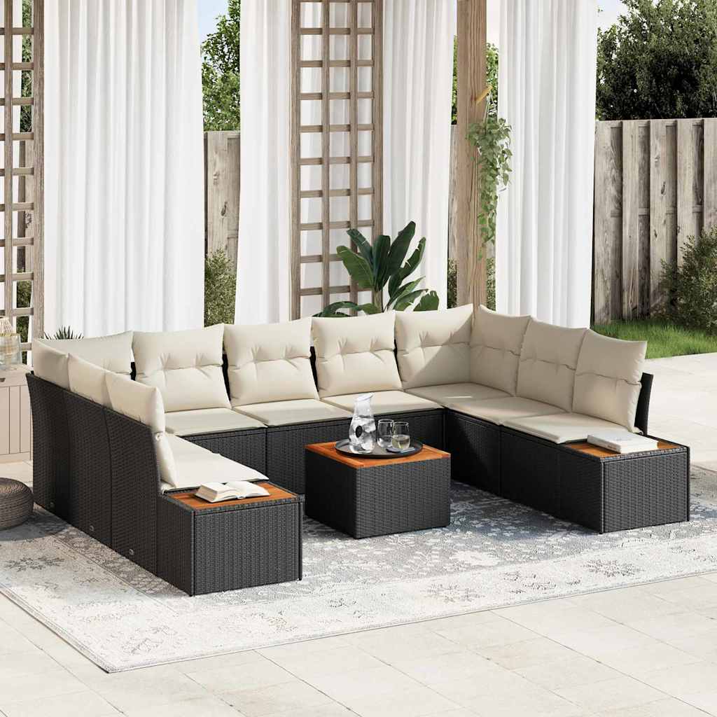 Ensemble de canapé de jardin 10 pcs Noir Poly rotin