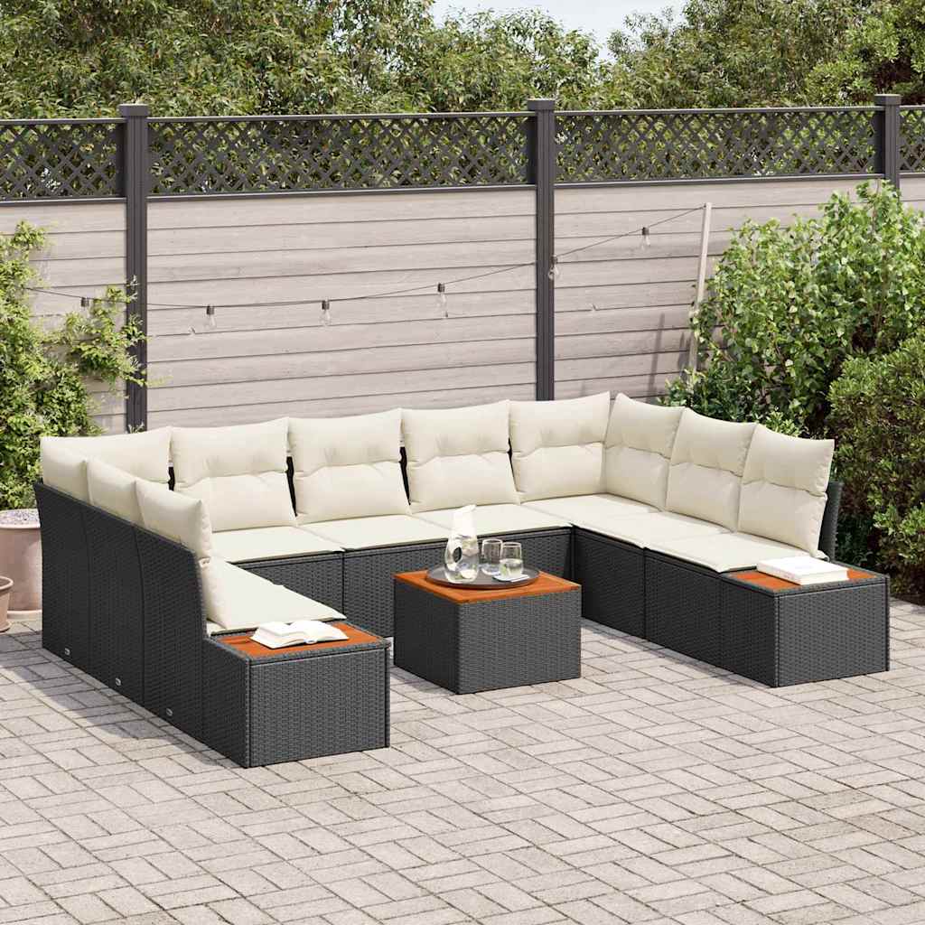 Ensemble de canapé de jardin 10 pcs Noir Poly rotin