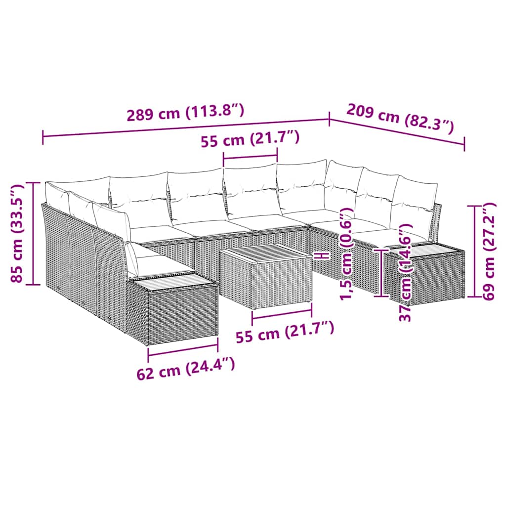 Ensemble de canapé de jardin 10 pcs Noir Poly rotin
