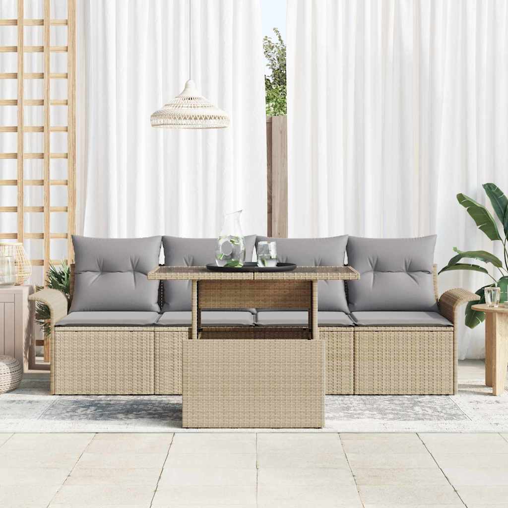 Ensemble de canapé de jardin avec coussin 5 pcs Beige polyrotin