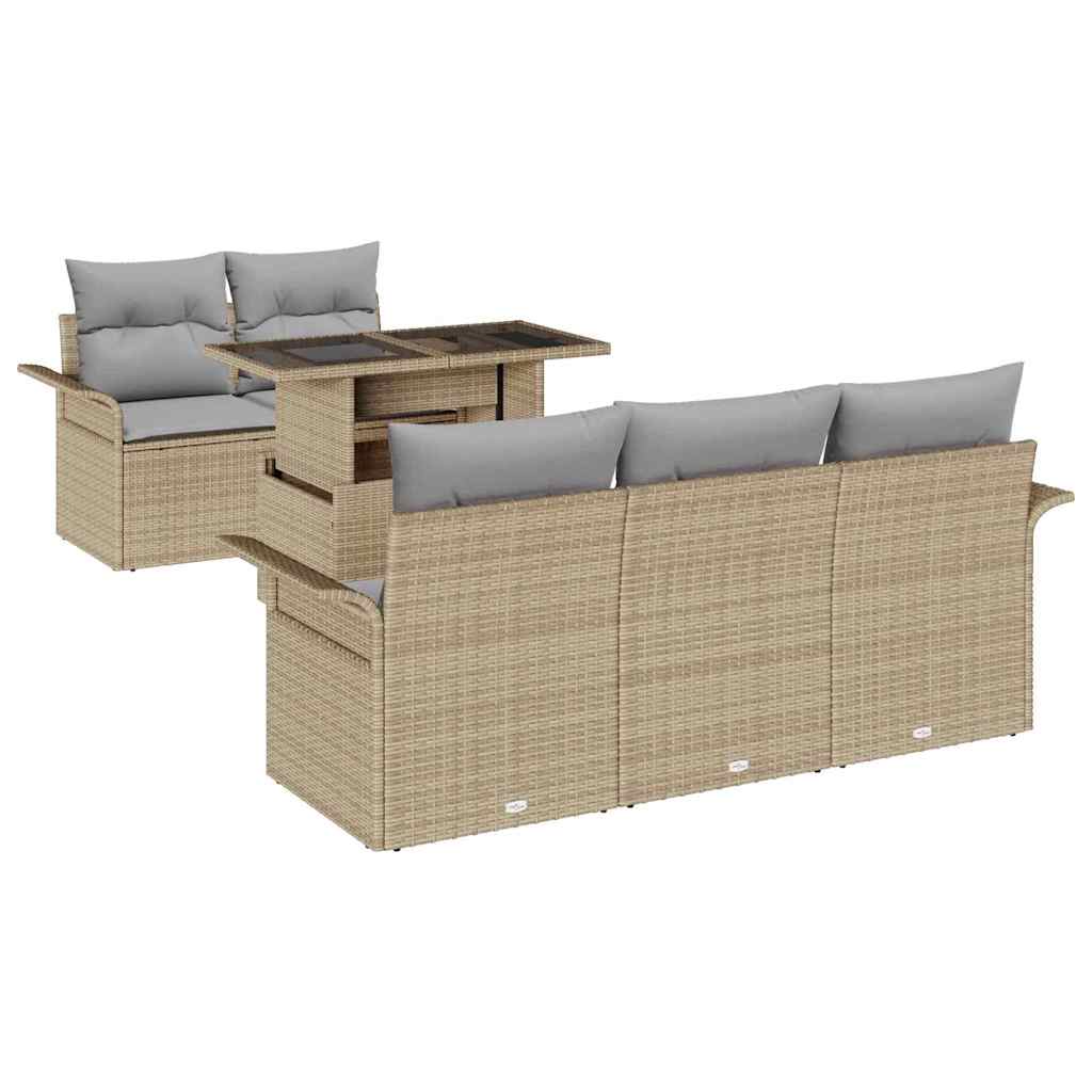 Ensemble de canapé de jardin avec coussin 6 pcs Beige polyrotin