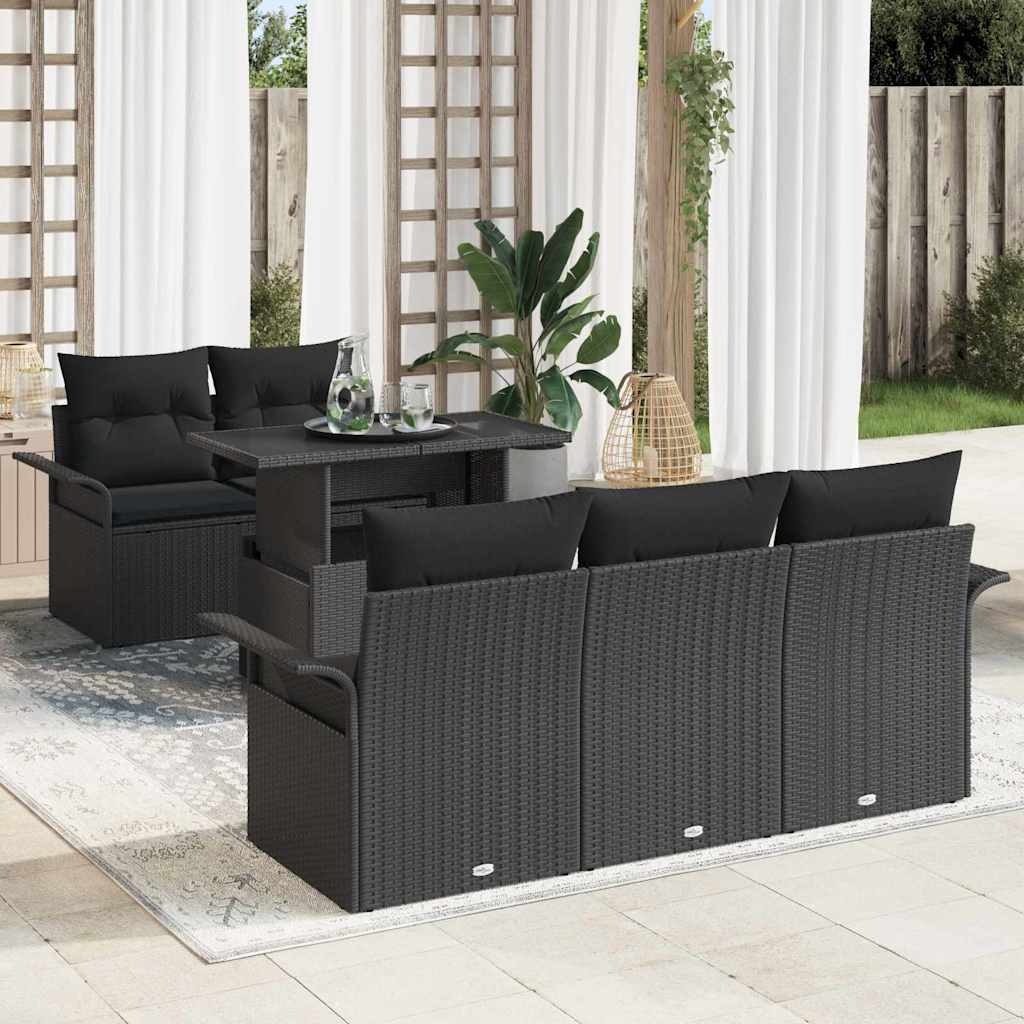 Ensemble de canapé de jardin 6 pc Noir polyrotin