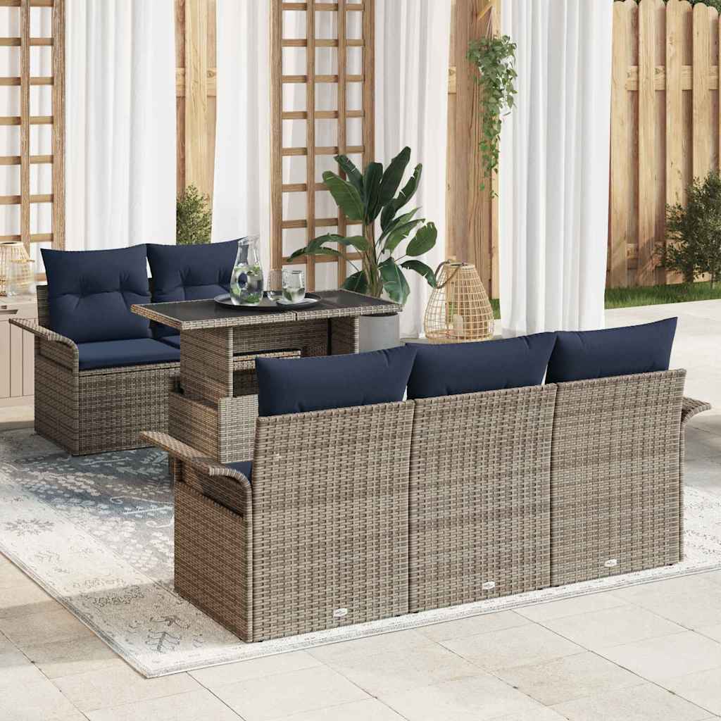 Ensemble de canapé de jardin avec coussin 6 pcs Gris polyrotin