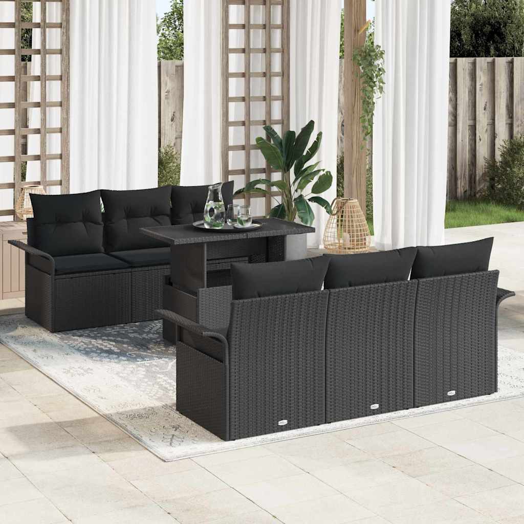 Ensemble de canapé de jardin avec coussin 7 pcs Noir polyrotin