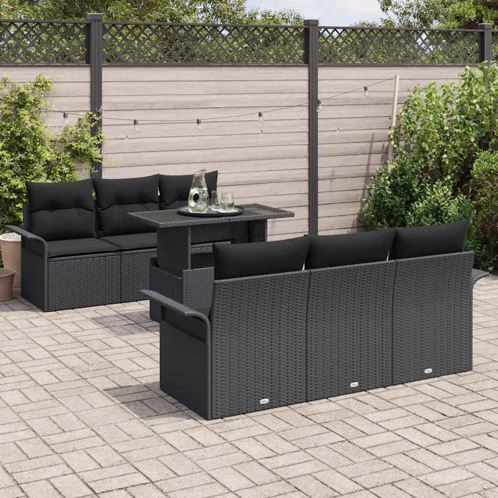 Ensemble de canapé de jardin avec coussin 7 pcs Noir polyrotin