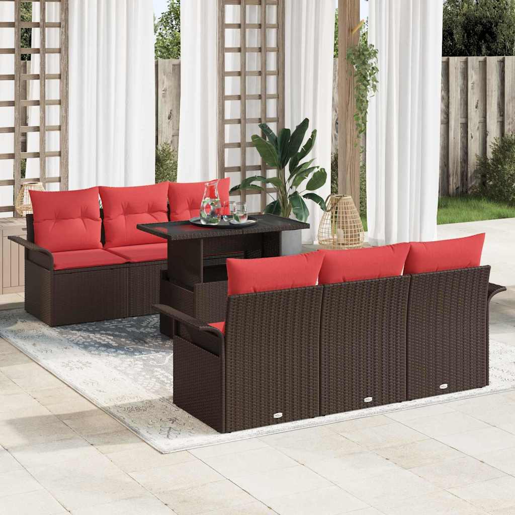 Ensemble de canapé de jardin 7 pcs Marron polyrotin