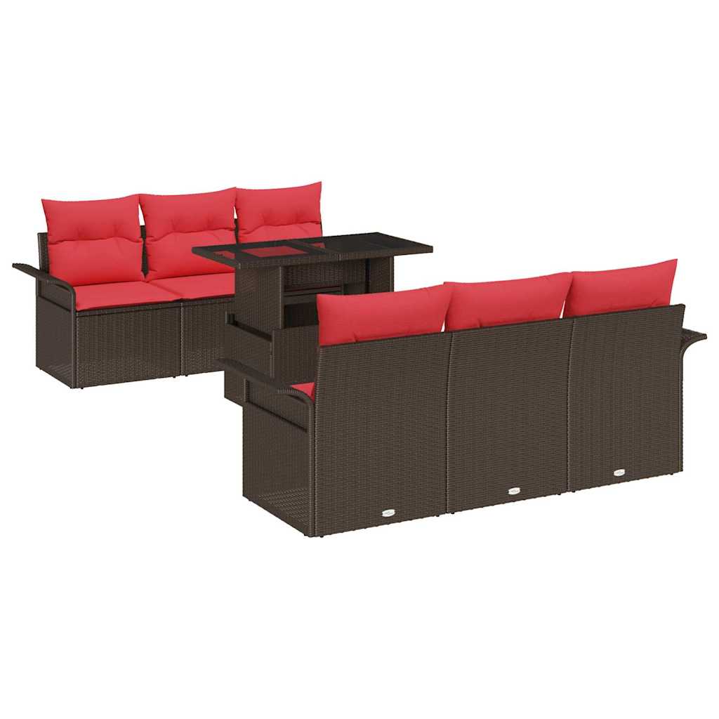 Ensemble de canapé de jardin 7 pcs Marron polyrotin