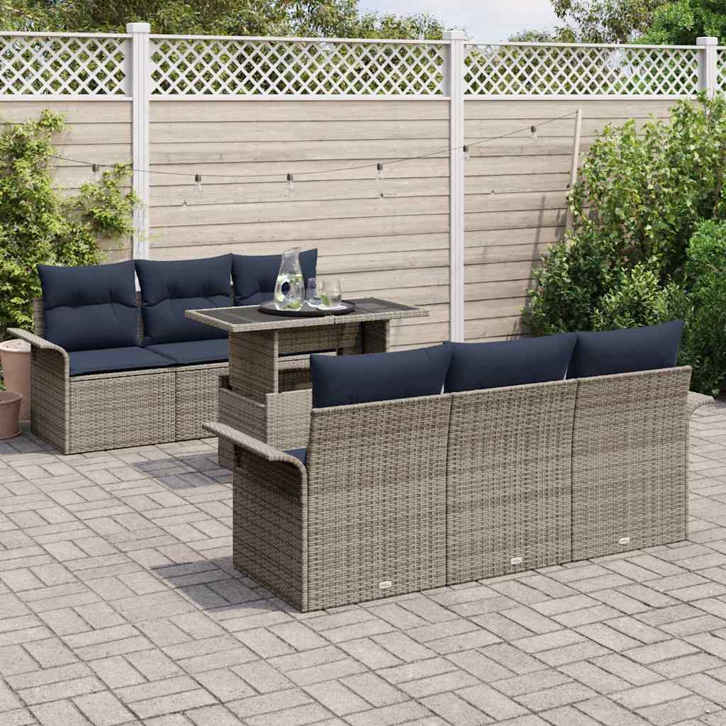 Ensemble de canapé de jardin avec coussin 7 pcs Gris polyrotin
