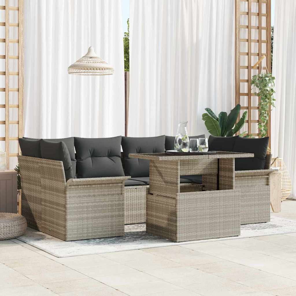 Ensemble de canapé de jardin 7 pcs Gris clair Poly rotin