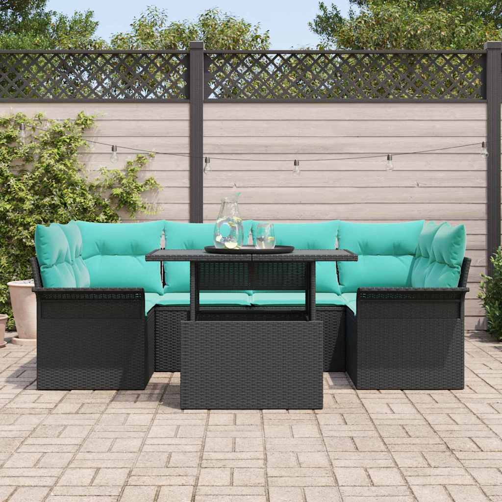 Ensemble de canapé de jardin avec coussin 7 pcs Noir Poly rotin