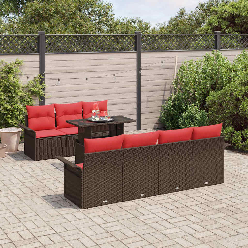 Ensemble de canapé de jardin 8 pcs Marron polyrotin
