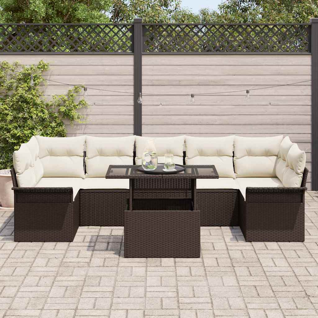 Ensemble de canapé de jardin 8 pcs Marron polyrotin