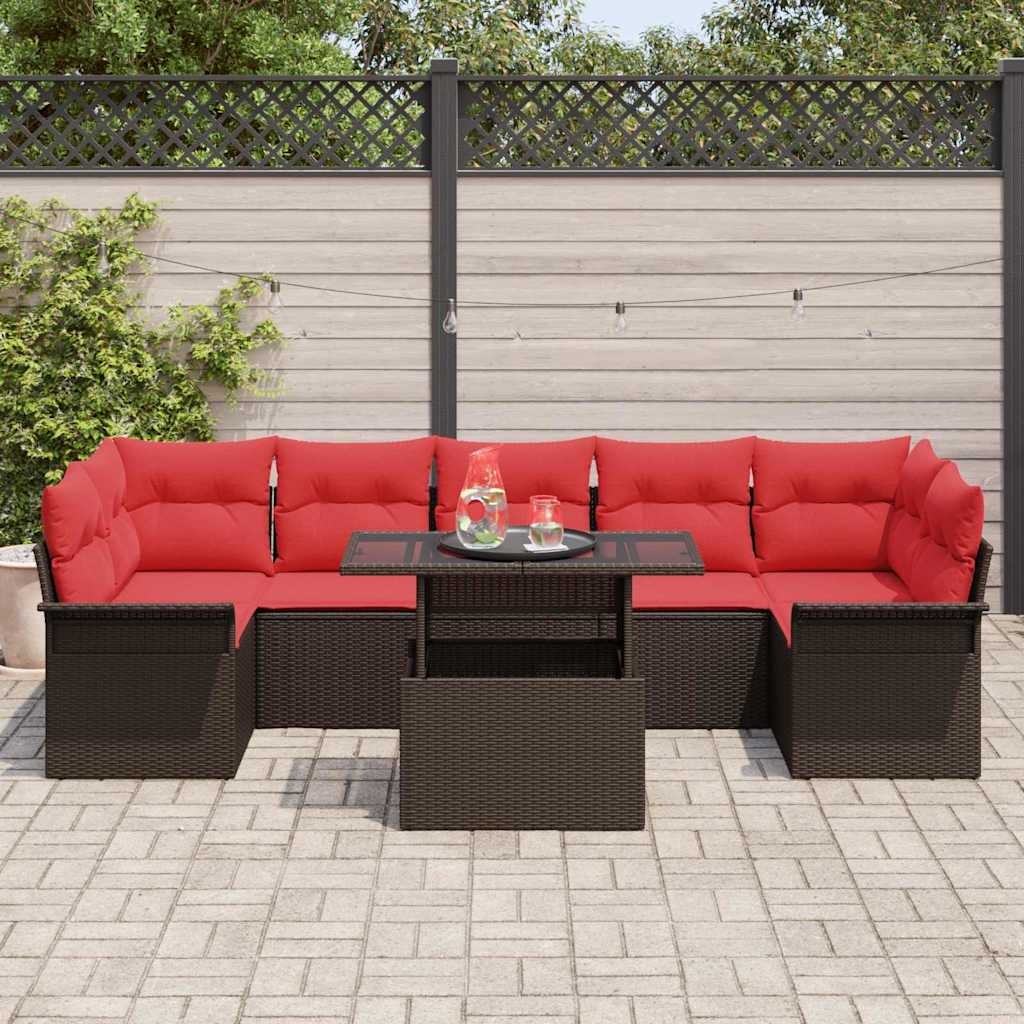 Ensemble de canapé de jardin 8 pcs Marron polyrotin