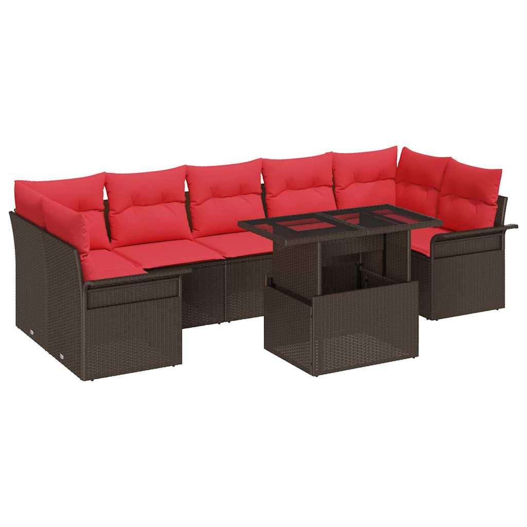 Ensemble de canapé de jardin 8 pcs Marron polyrotin