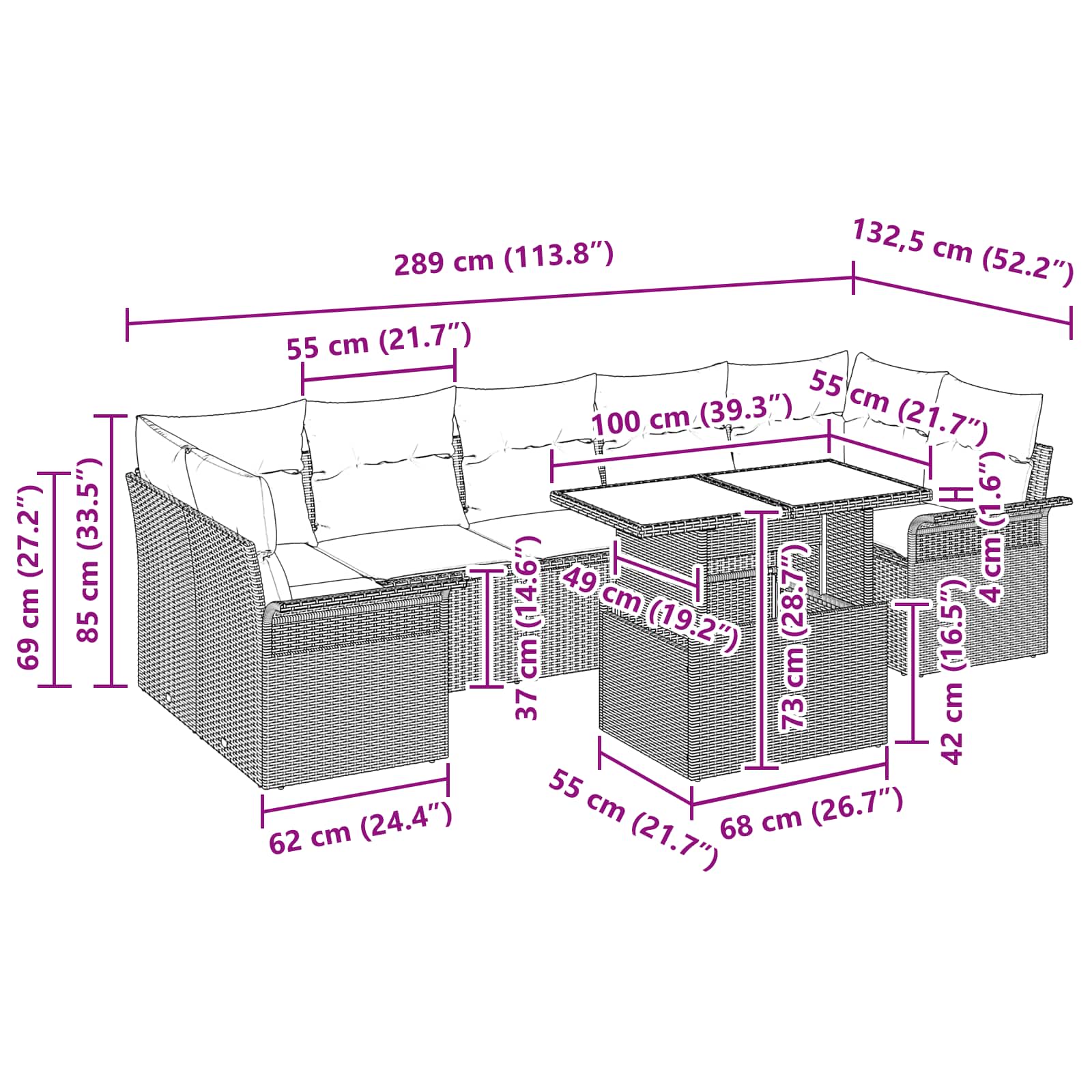 Ensemble de canapé de jardin 8 pcs Marron polyrotin