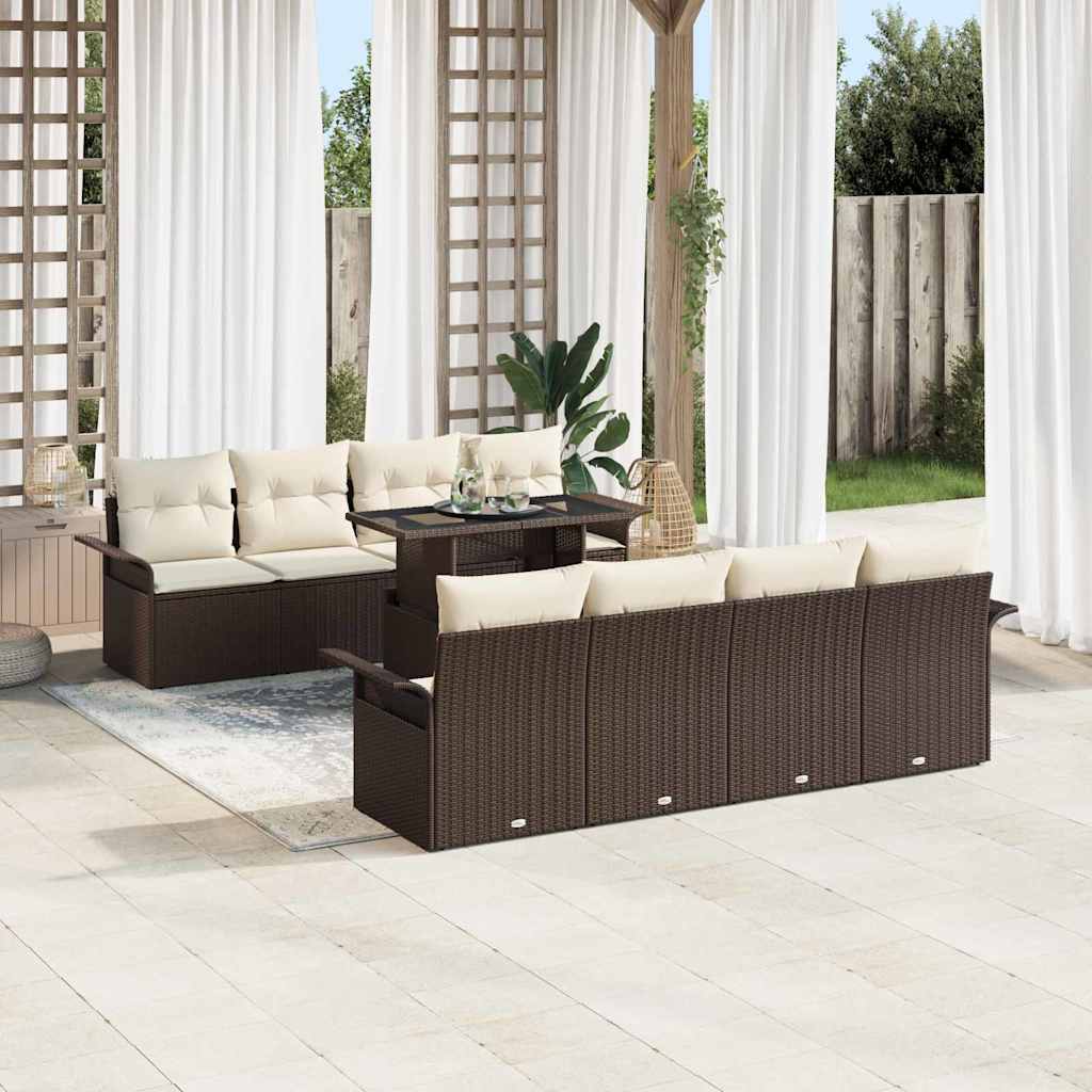 Ensemble de canapé de jardin 9 pcs Marron polyrotin