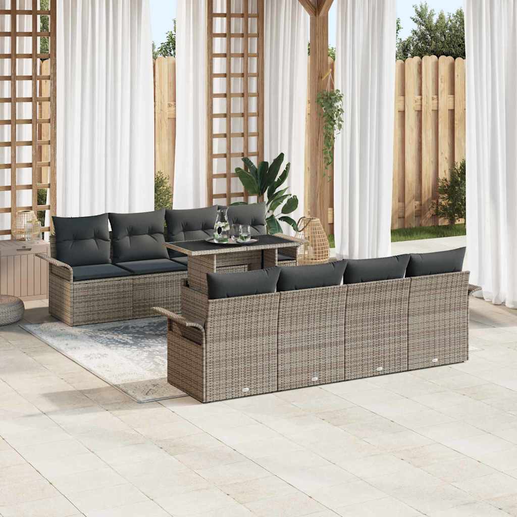 Ensemble de canapé de jardin avec coussin 9 pcs Gris polyrotin