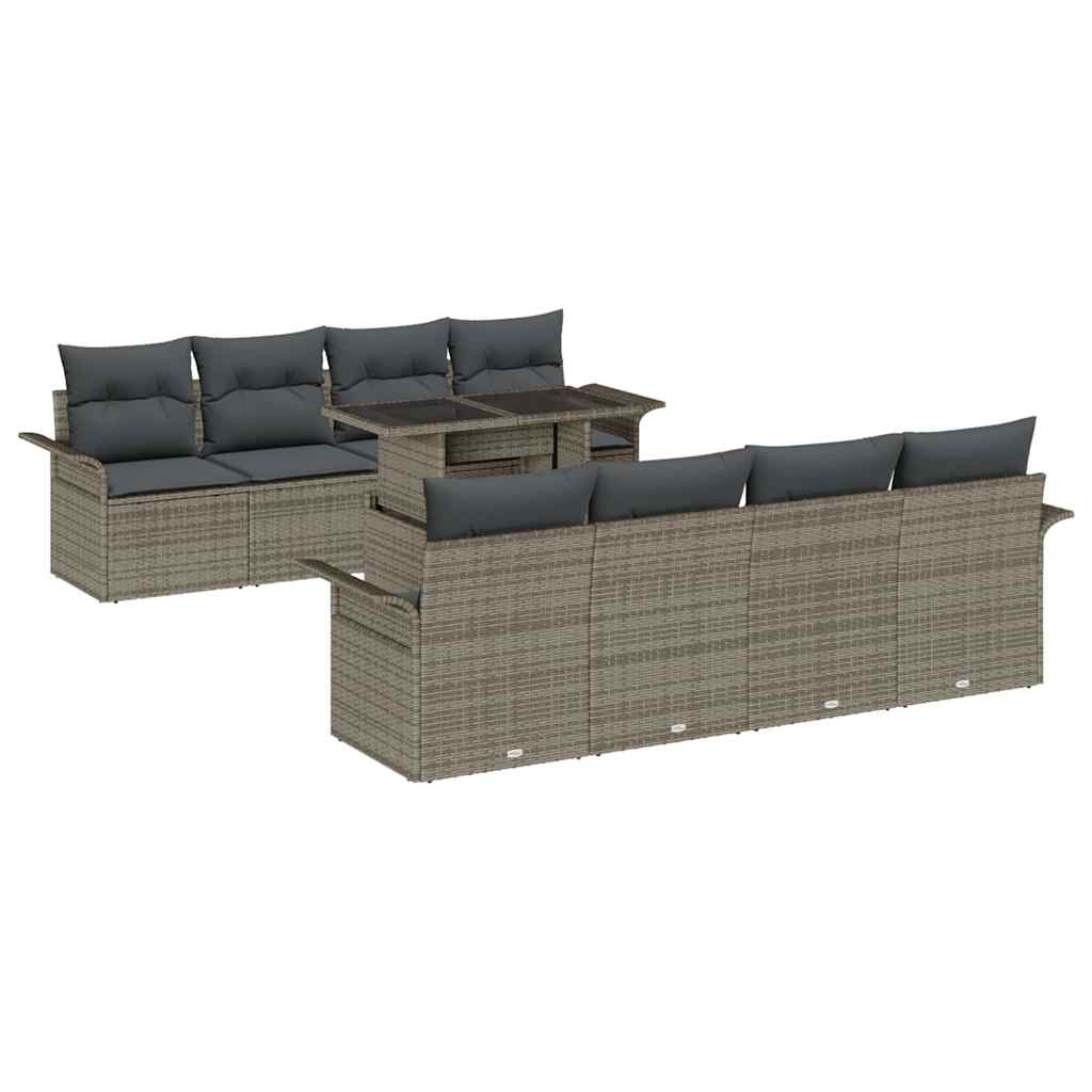 Ensemble de canapé de jardin avec coussin 9 pcs Gris polyrotin