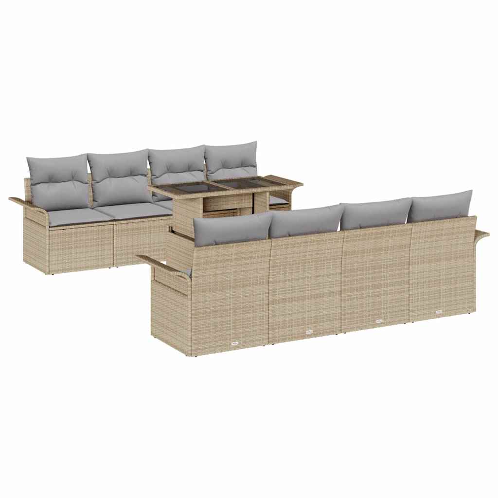 Ensemble de canapé de jardin avec coussin 9 pcs Beige polyrotin