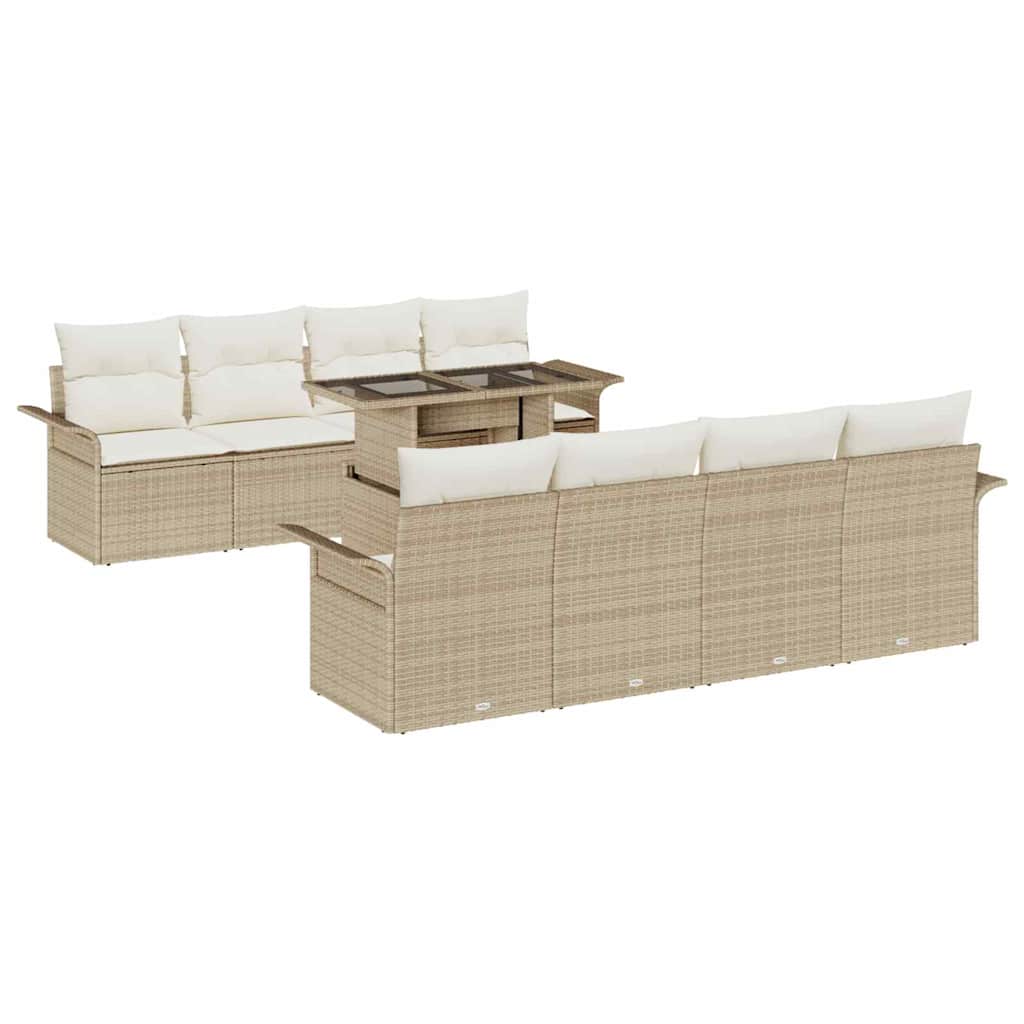 Ensemble de canapé de jardin avec coussin 9 pcs Beige polyrotin