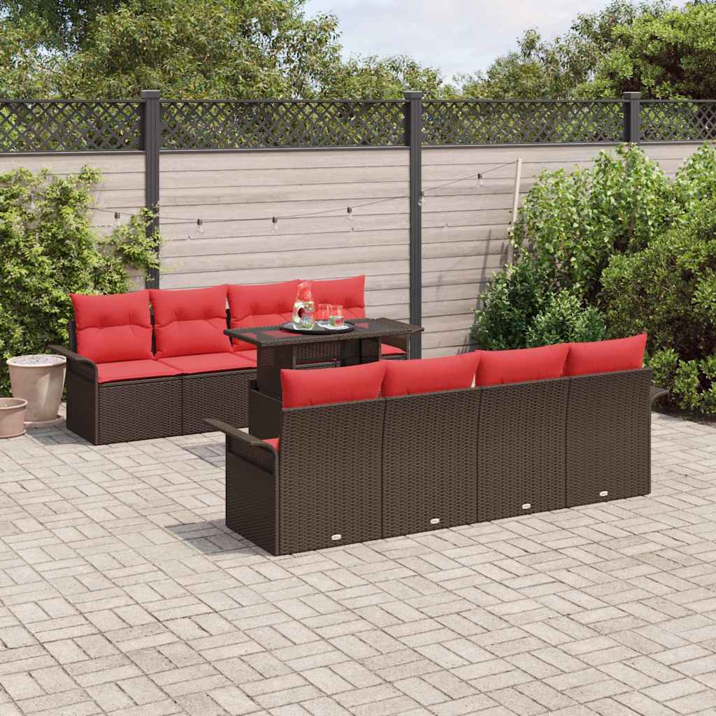 Ensemble de canapé de jardin 8 pcs Marron polyrotin