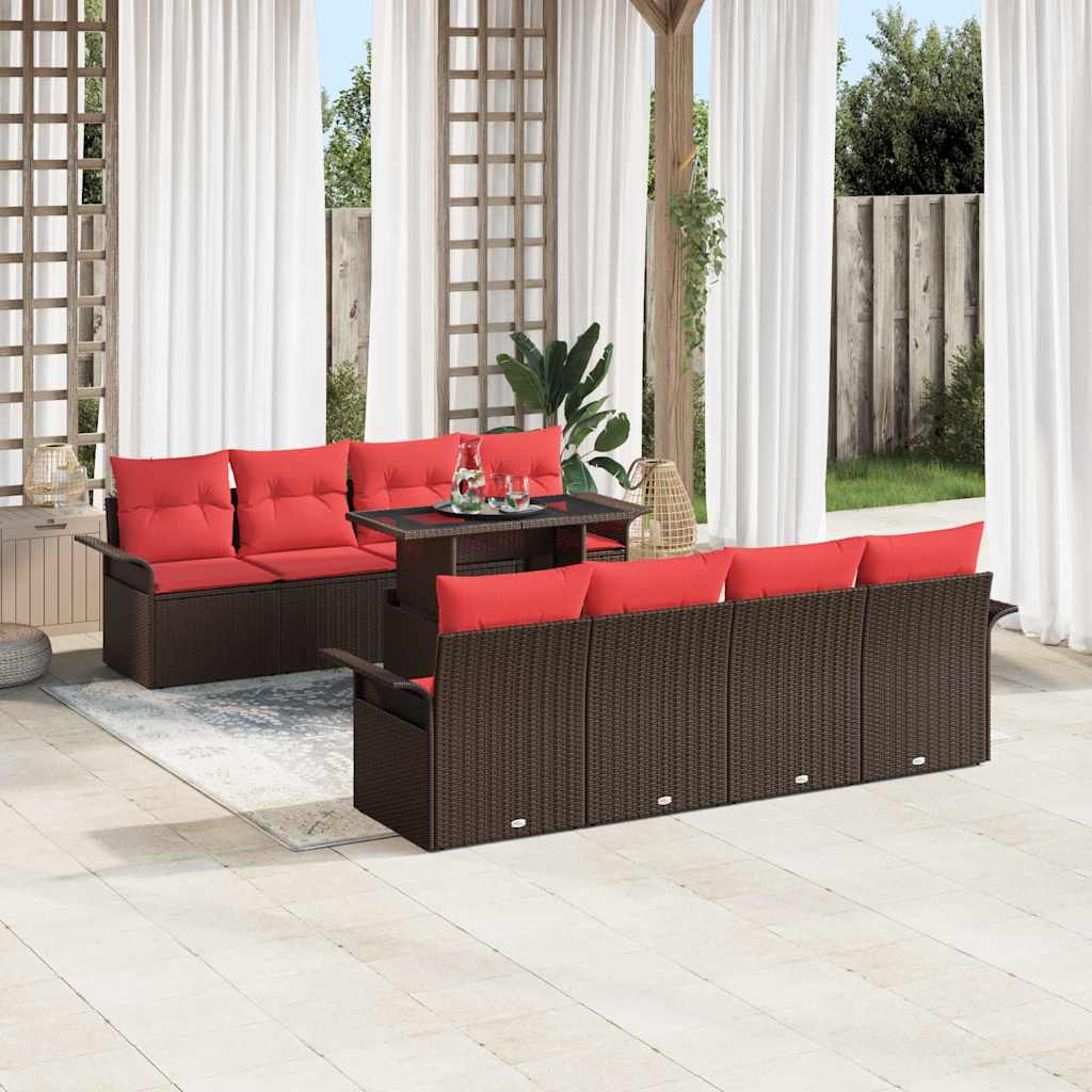Ensemble de canapé de jardin 8 pcs Marron polyrotin
