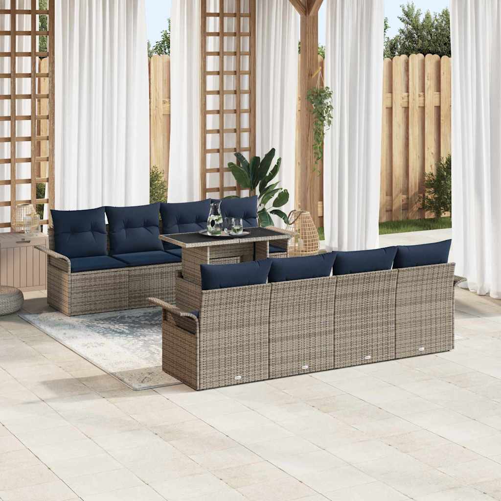 Ensemble de canapé de jardin avec coussin 9 pcs Gris Poly rotin - XIOS