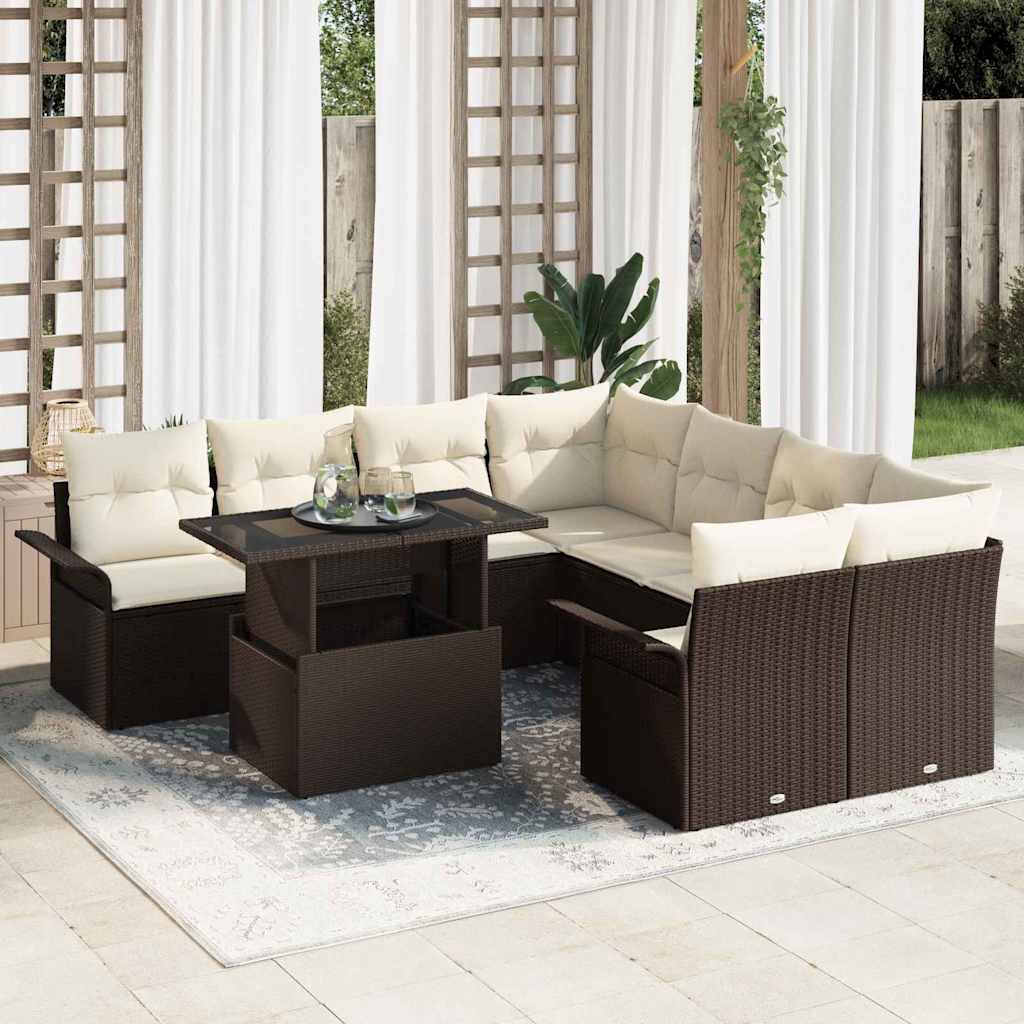 Ensemble de canapé de jardin 9 pcs Marron Poly rotin - XIOS
