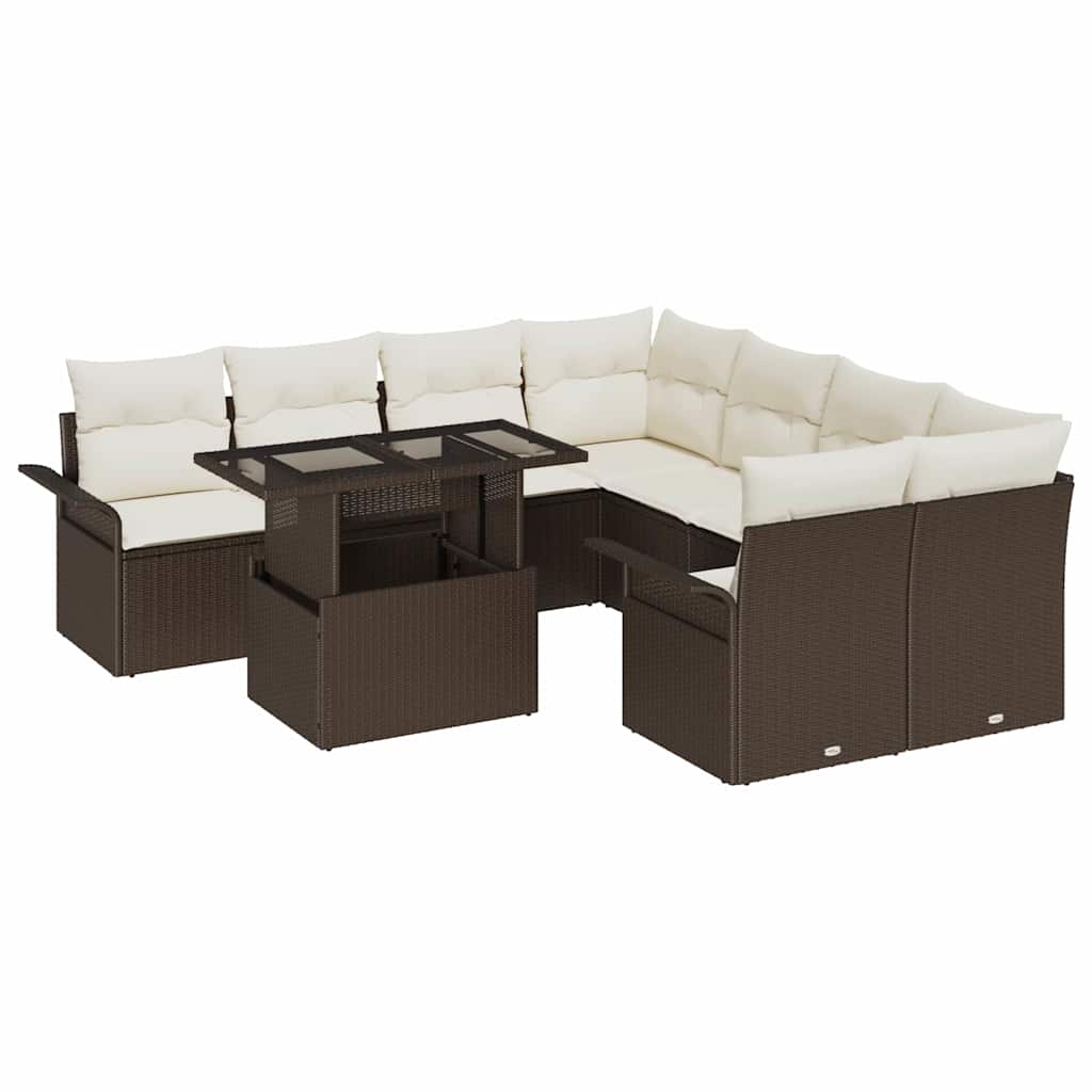 Ensemble de canapé de jardin 9 pcs Marron Poly rotin - XIOS