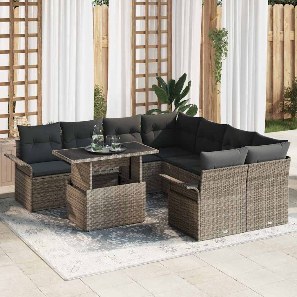 Ensemble de canapé de jardin avec coussin 9 pcs Gris polyrotin - XIOS